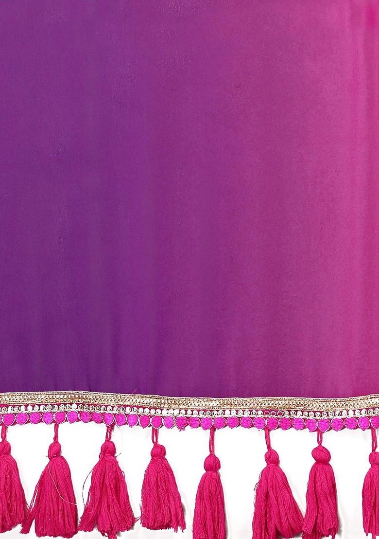 Pink Embroidered Blended Saree Set