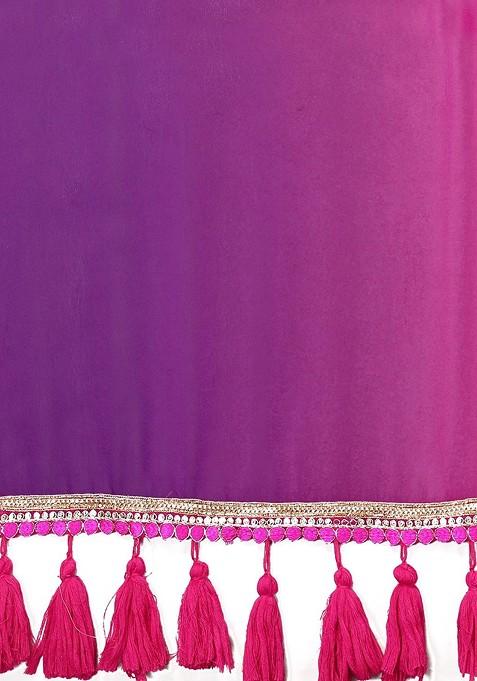 Pink Embroidered Blended Saree Set