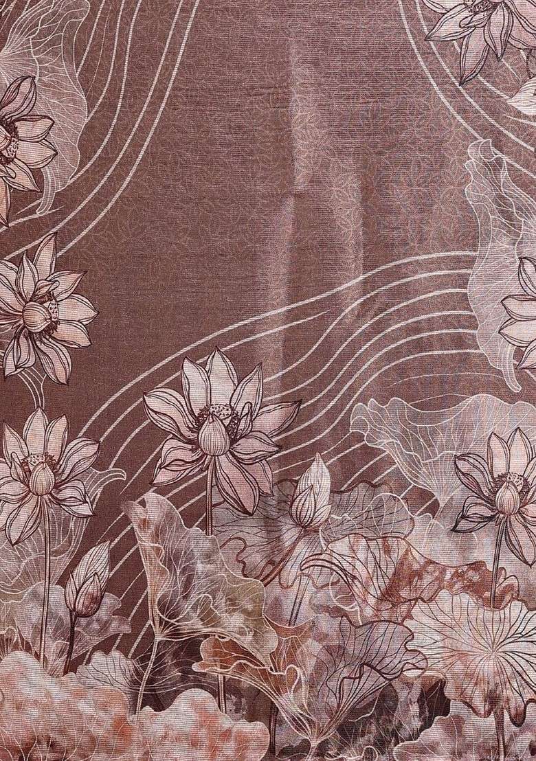 Brown Blended Saree Set with Printed for Diwali | Wedding & Festive Wear - Indya