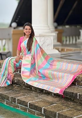 Multi Embroidered Blended Saree Set