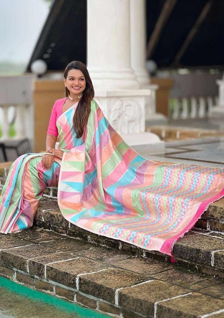 Multi Embroidered Blended Saree Set - Indya