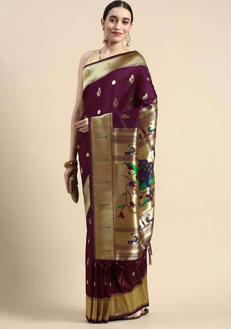 Purple Blended Saree Set with Embroidered for Diwali | Wedding & Festive Wear - Indya