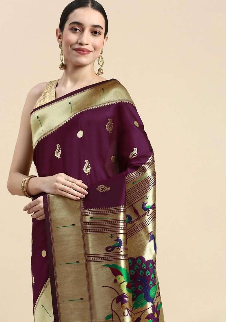 Purple Blended Saree Set with Embroidered for Diwali | Wedding & Festive Wear - Indya