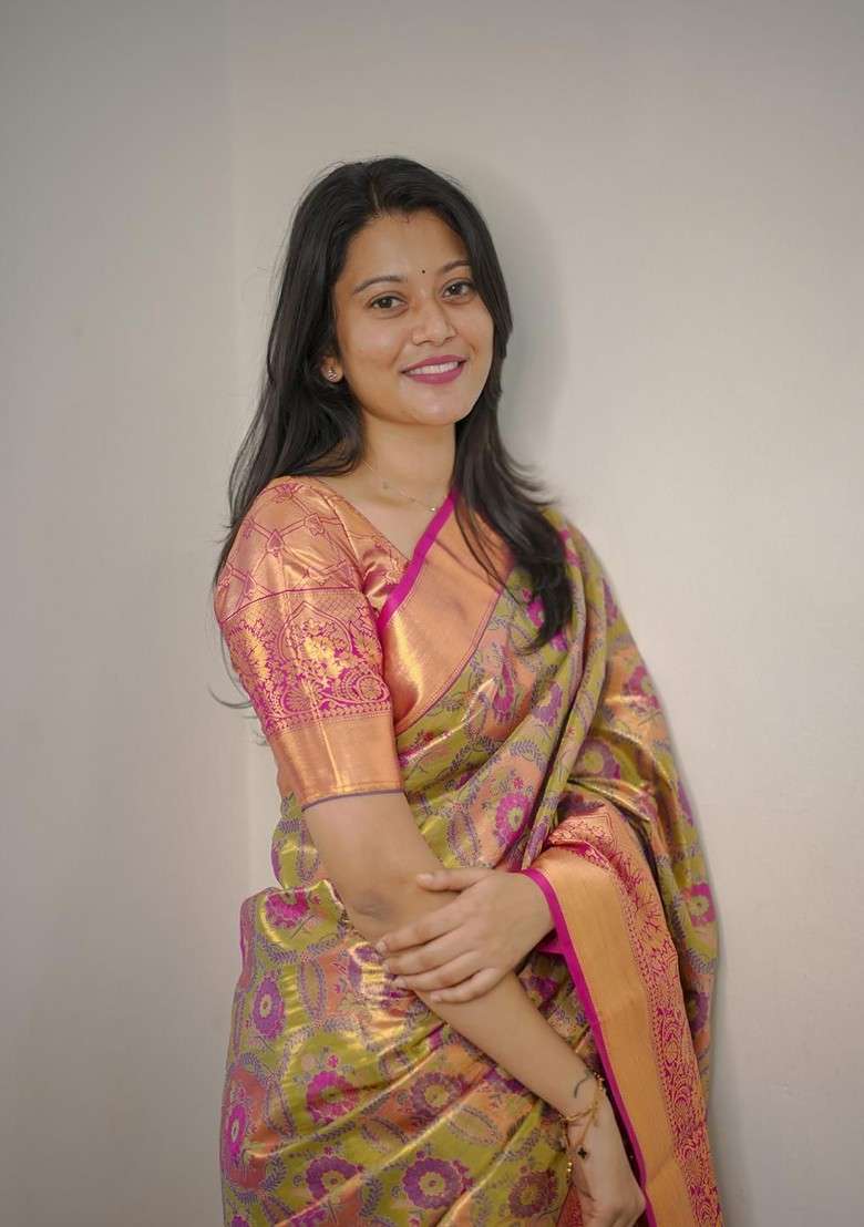 Olive Blended Saree Set with Embroidered for Diwali | Wedding & Festive Wear - Indya