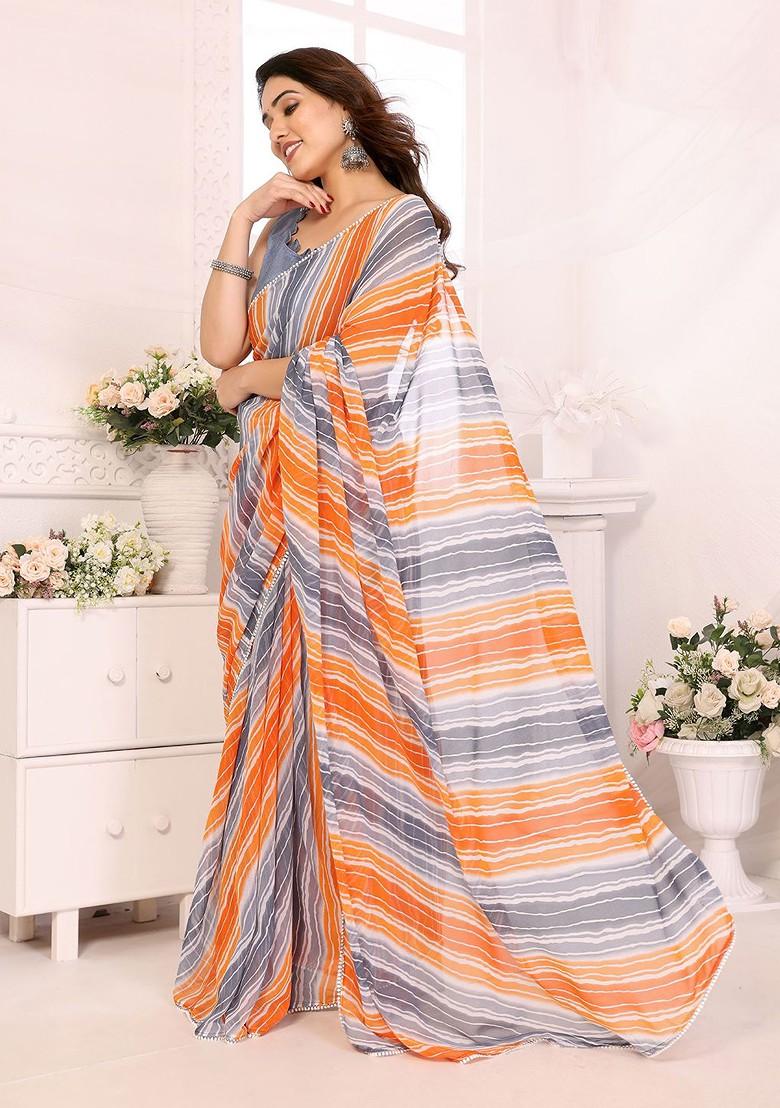 Multi Embroidered Blended Saree Set