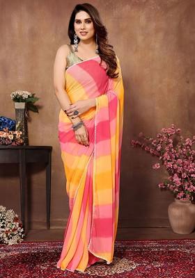 Yellow Embroidered Blended Saree Set
