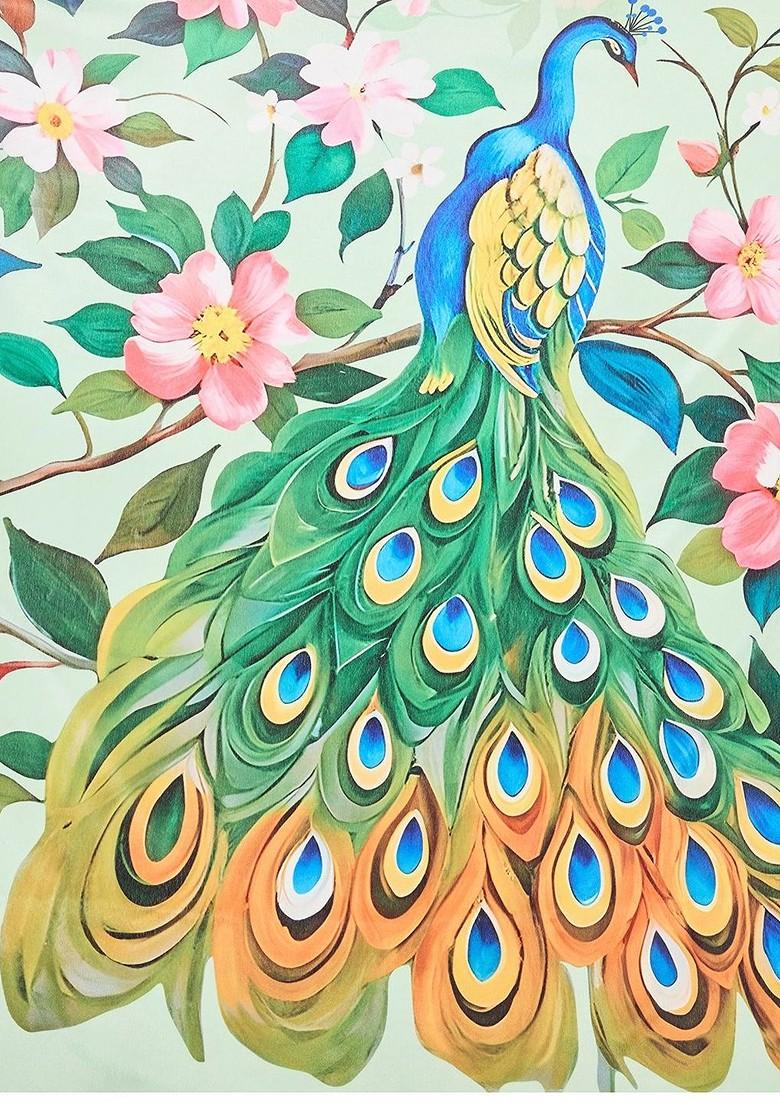 Sea Green Printed Blended Saree Set