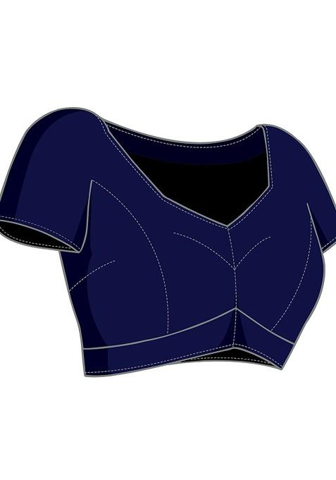 Blue Embellished Blended Saree Set