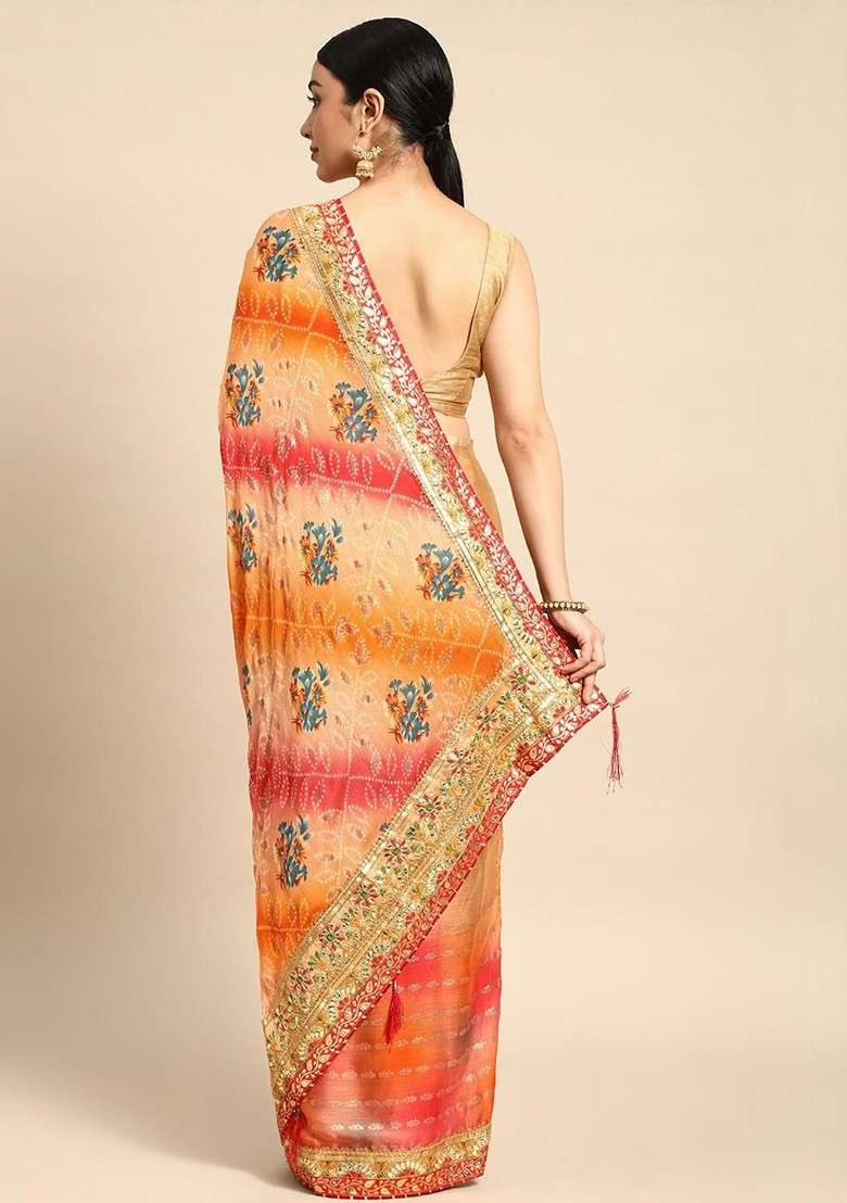 Olive Blended Saree Set with Printed for Diwali | Wedding & Festive Wear - Indya