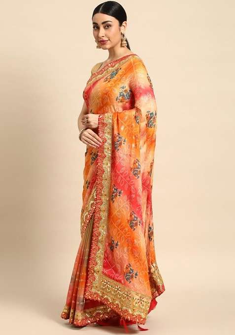 Olive Blended Saree Set with Printed for Diwali | Wedding & Festive Wear