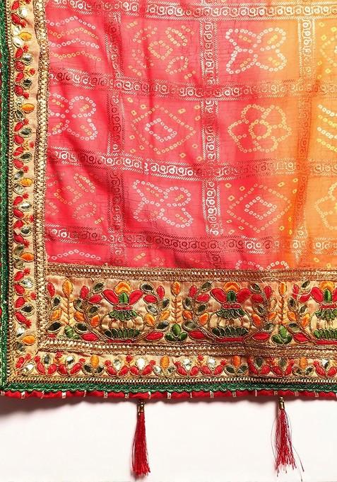 Red Printed Blended Saree Set