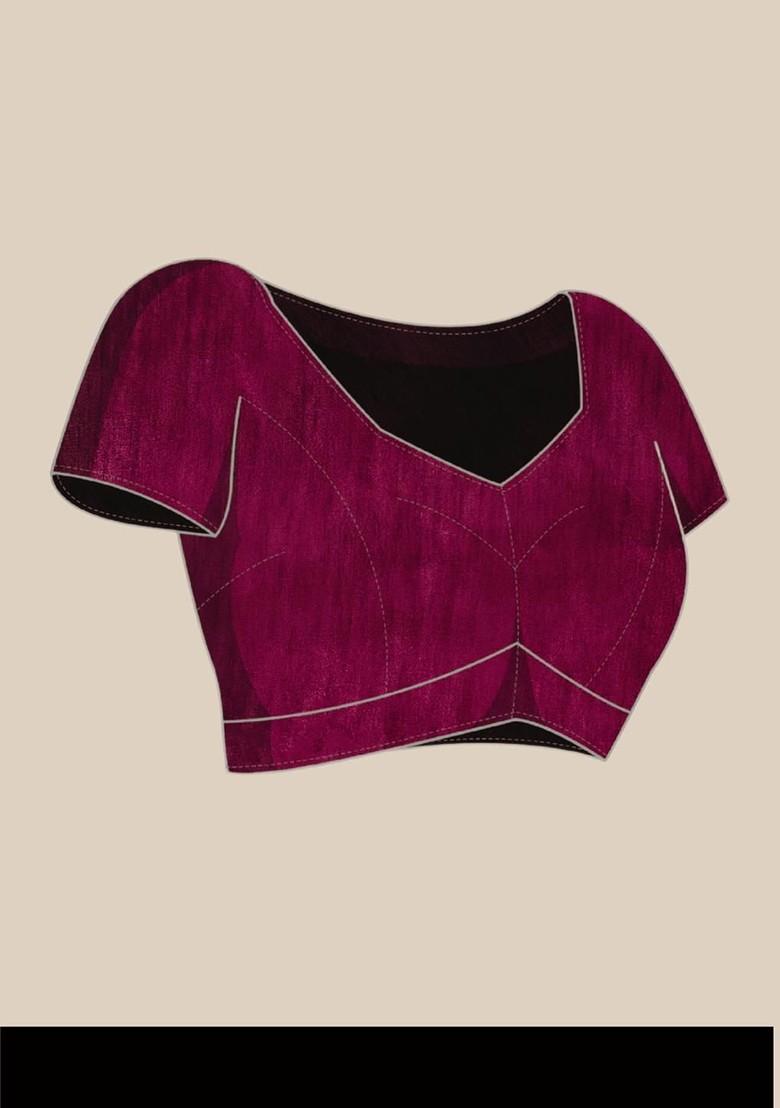 Navy Blue Embroidered Blended Saree Set