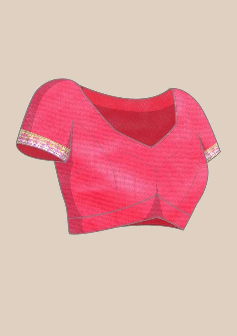 Peach Blended Saree Set with Printed for Diwali | Wedding & Festive Wear - Indya