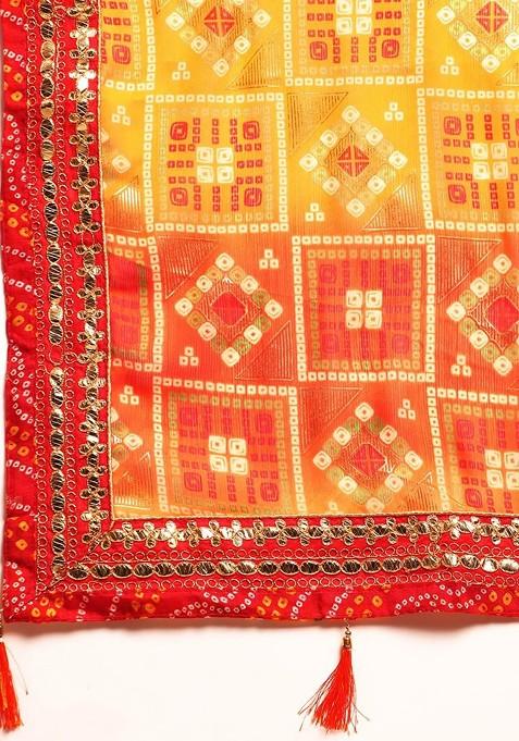 Yellow Printed Blended Saree Set