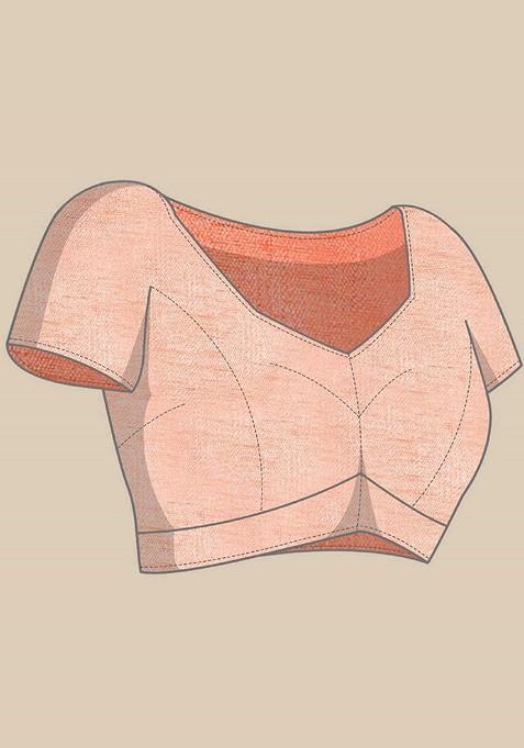 Peach Embellished Blended Saree Set