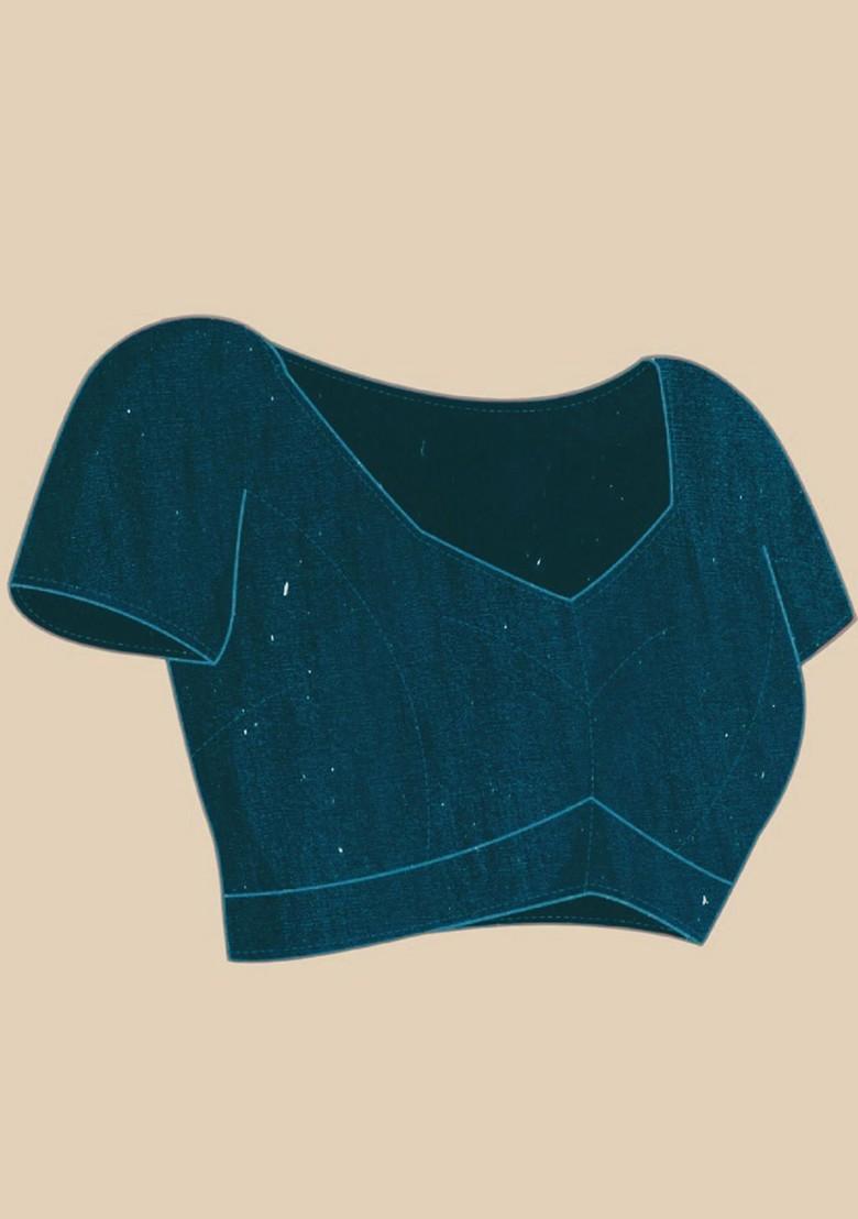 White Embroidered Blended Saree Set