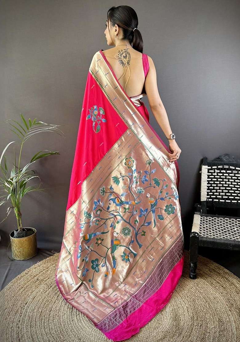 Pink Blended Saree Set with Embroidered for Diwali | Wedding & Festive Wear - Indya