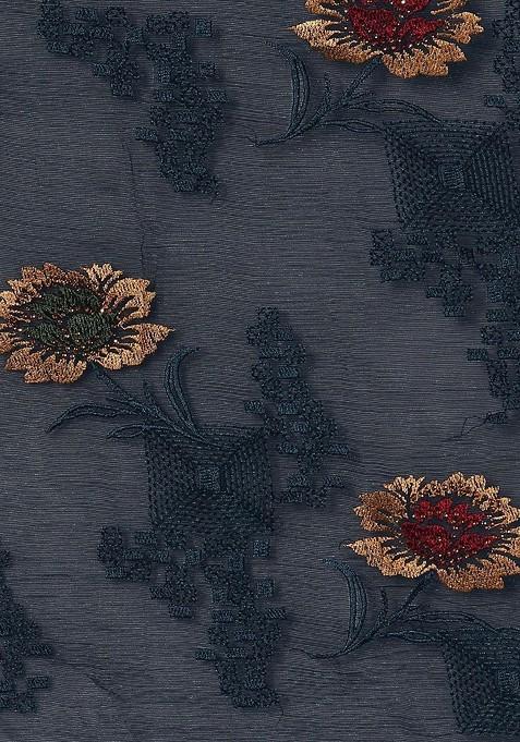 Blue Embellished Blended Saree Set