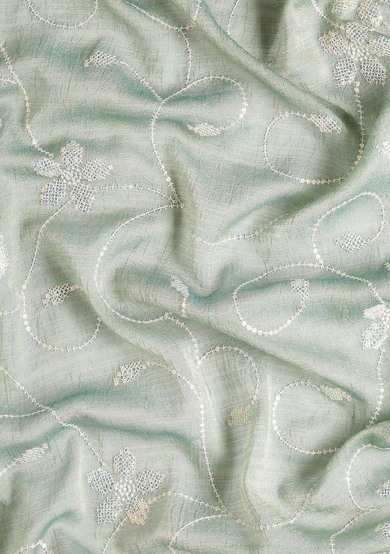 Green Sequin Embellished Blended Saree Set