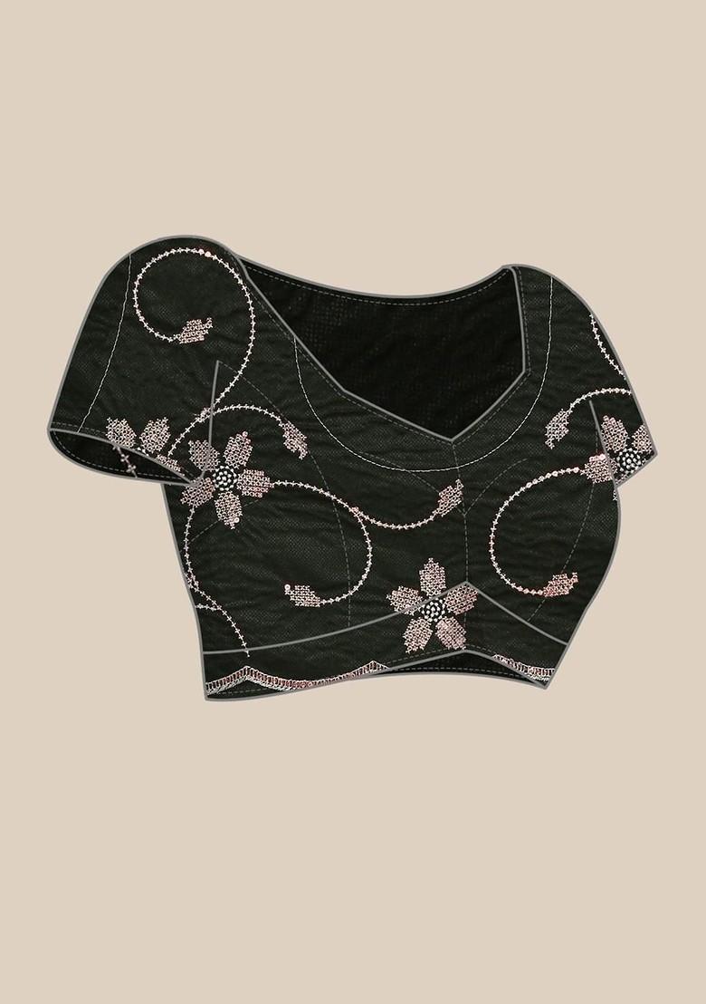 Green Sequin Embellished Blended Saree Set