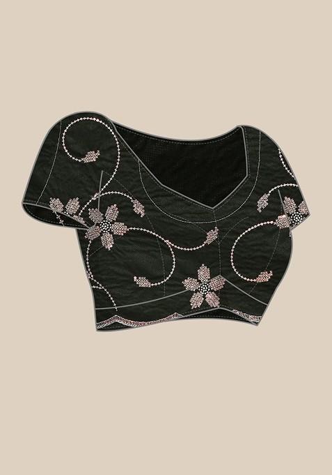 Green Sequin Embellished Blended Saree Set