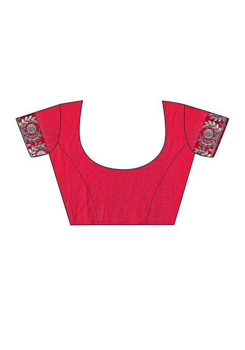 Red Printed Blended Saree Set