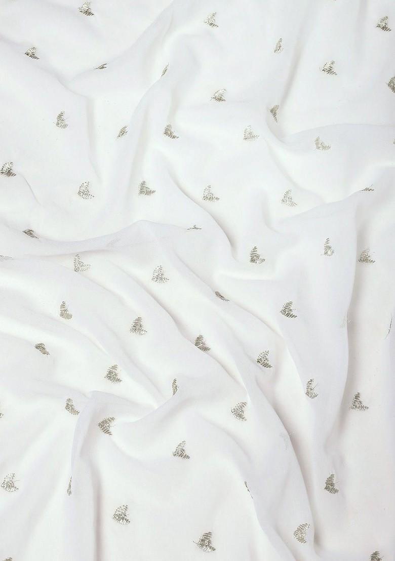 White Printed Blended Saree Set