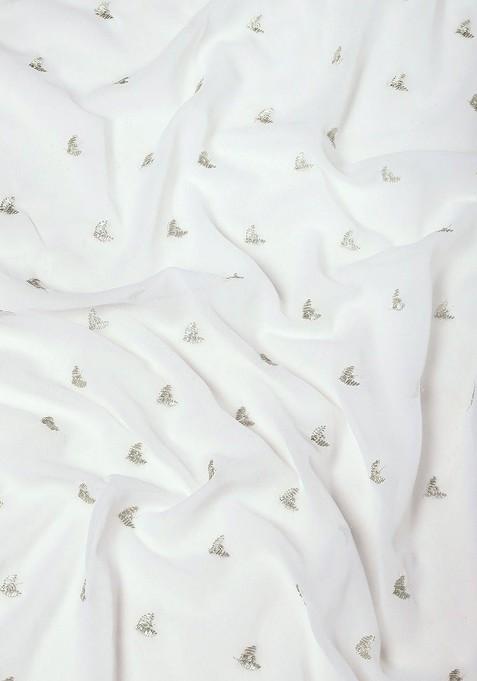 White Printed Blended Saree Set