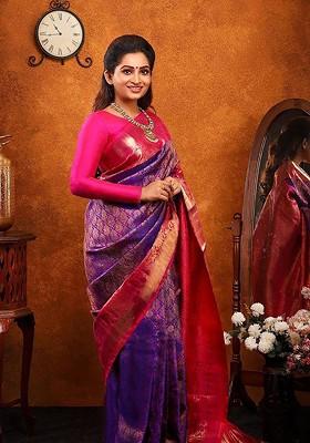 Purple Jacquard Blended Saree Set