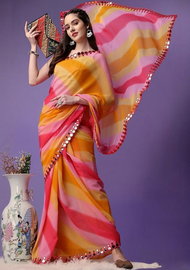 Multi Embroidered Blended Saree Set - Indya