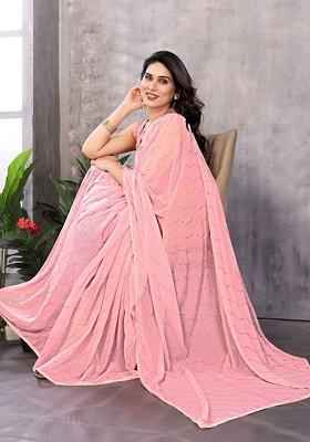 Peach Embroidered Blended Saree Set