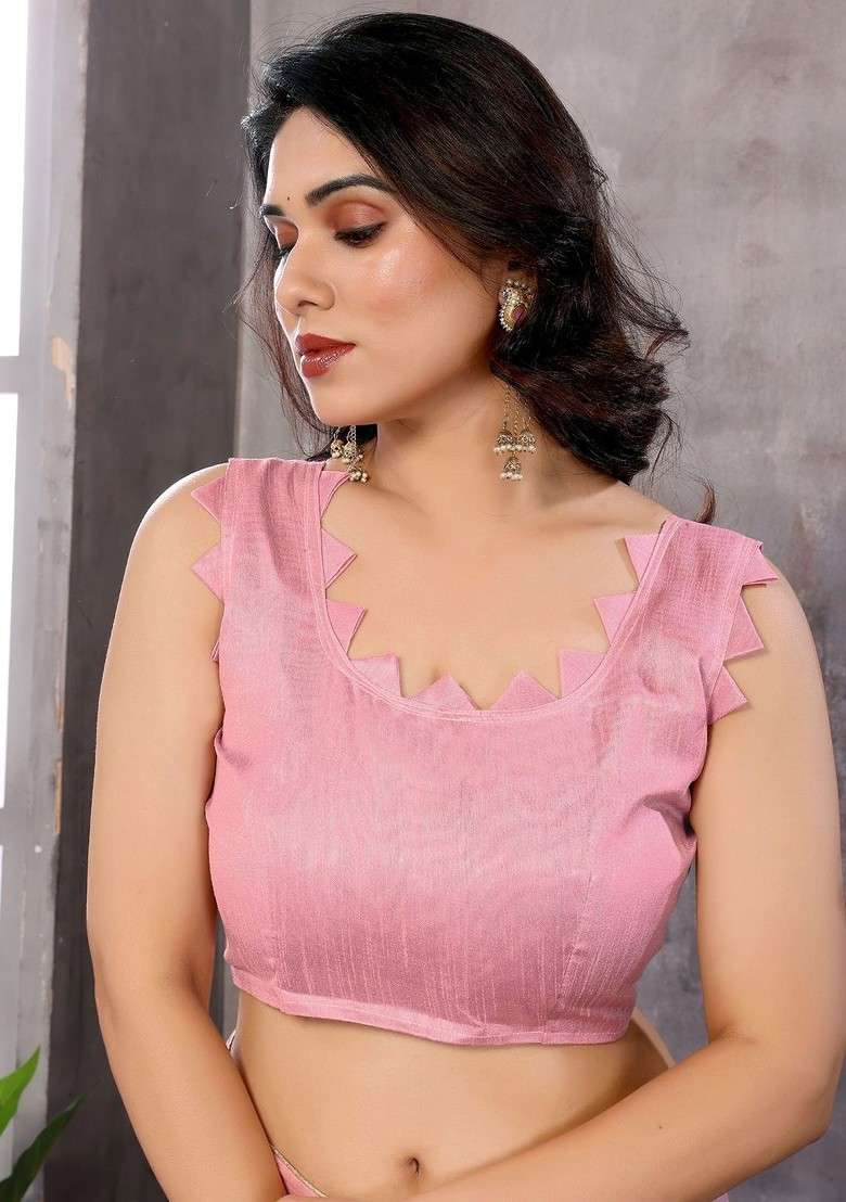 Peach Embroidered Blended Saree Set - Indya