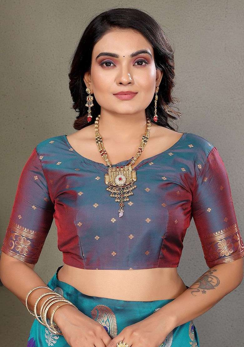 Purple Embroidered Blended Saree Set for Diwali and Festive Wear - Indya