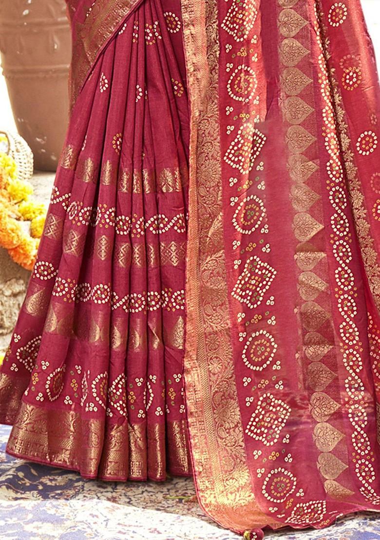 Red Printed Blended Saree Set