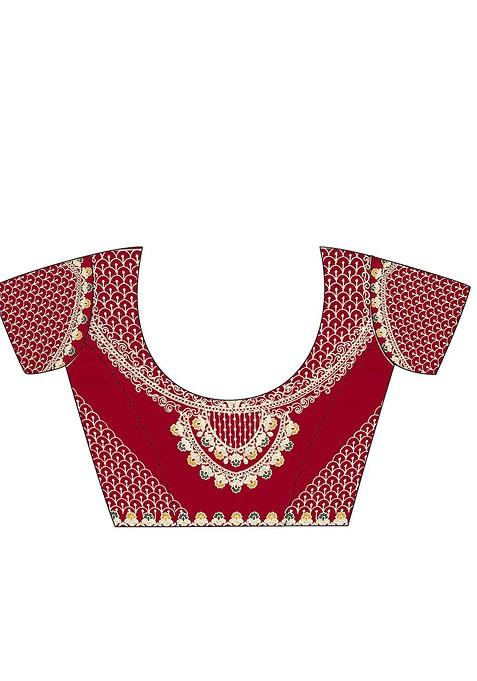 Red Printed Blended Saree Set