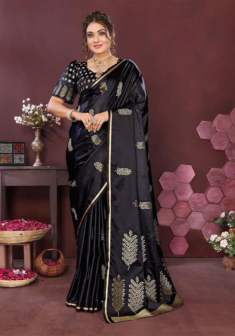 Black Jacquard Blended Saree Set