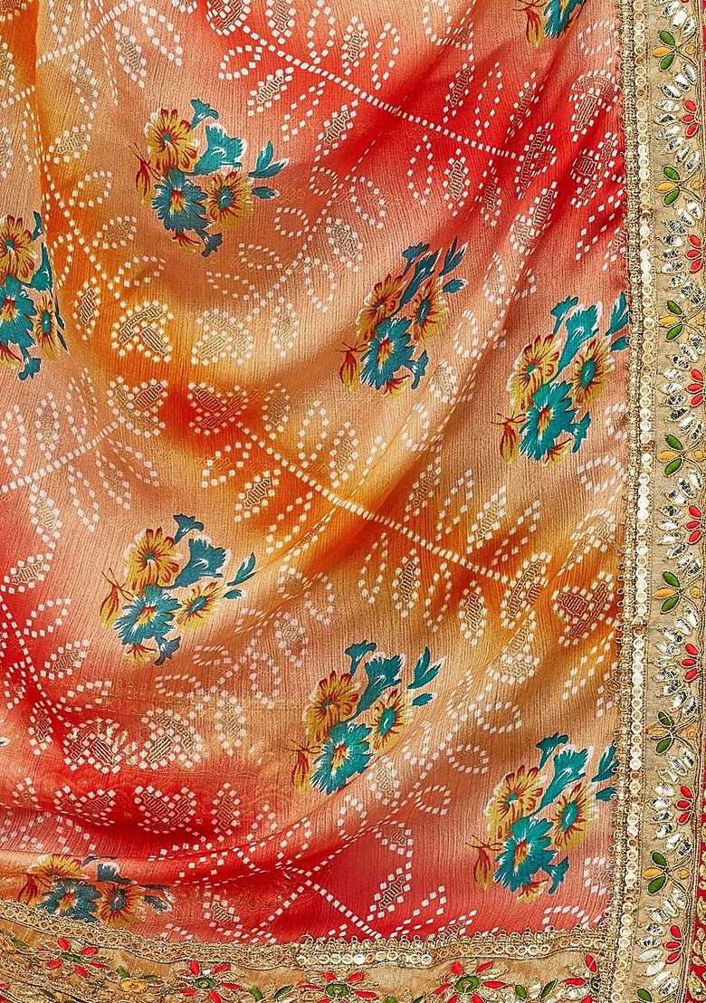 Beige Printed Blended Saree Set - Indya