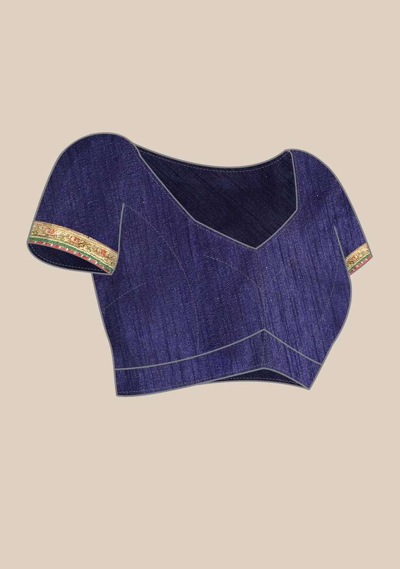 Navy Blue Blended Saree Set with Printed for Diwali | Wedding & Festive Wear - Indya