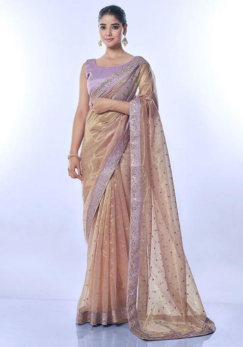 Lavender Sequin Embellished Blended Saree Set
