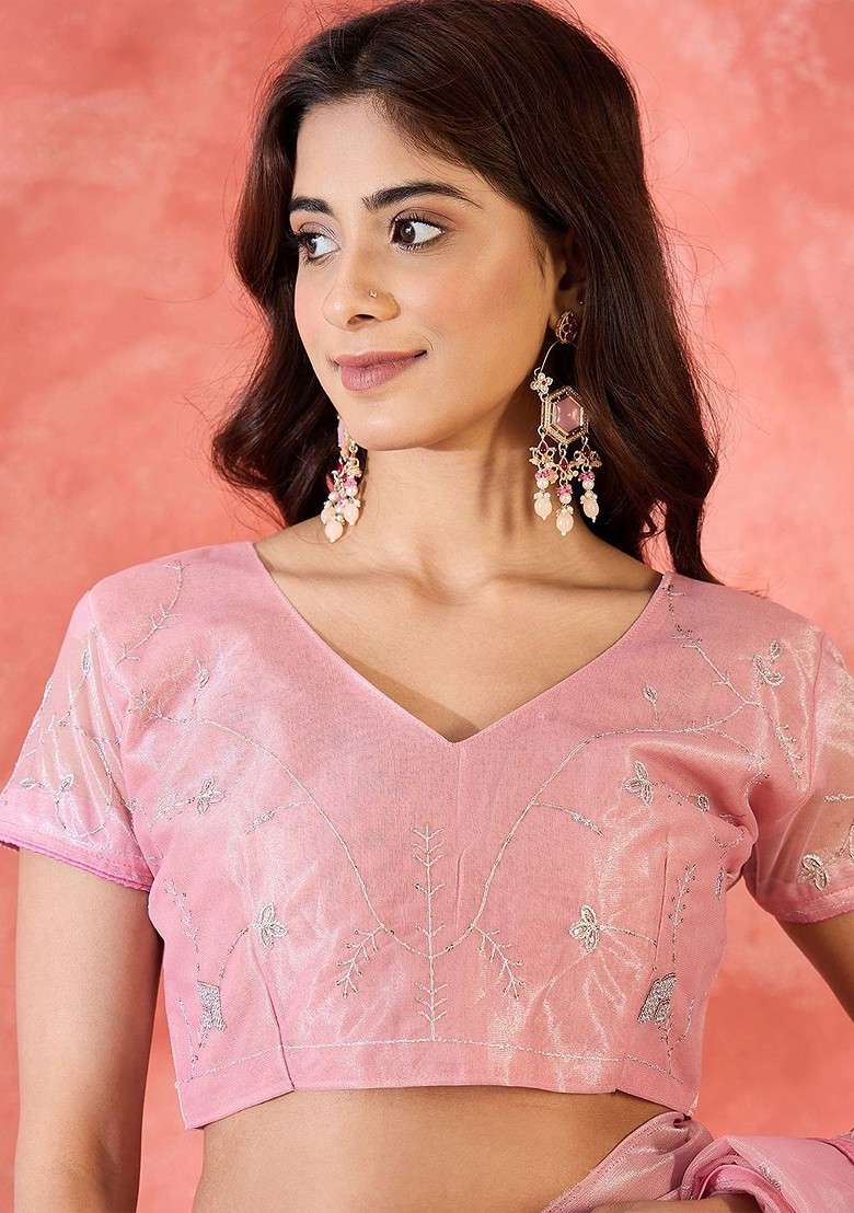 Pink Embellished Blended Saree Set for Diwali and Festive Wear - Indya