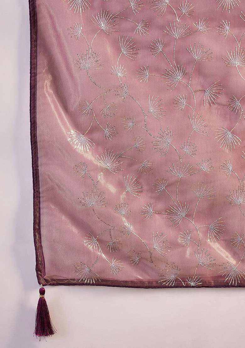 Purple Embellished Blended Saree Set for Diwali | Wedding & Festive Wear - Indya