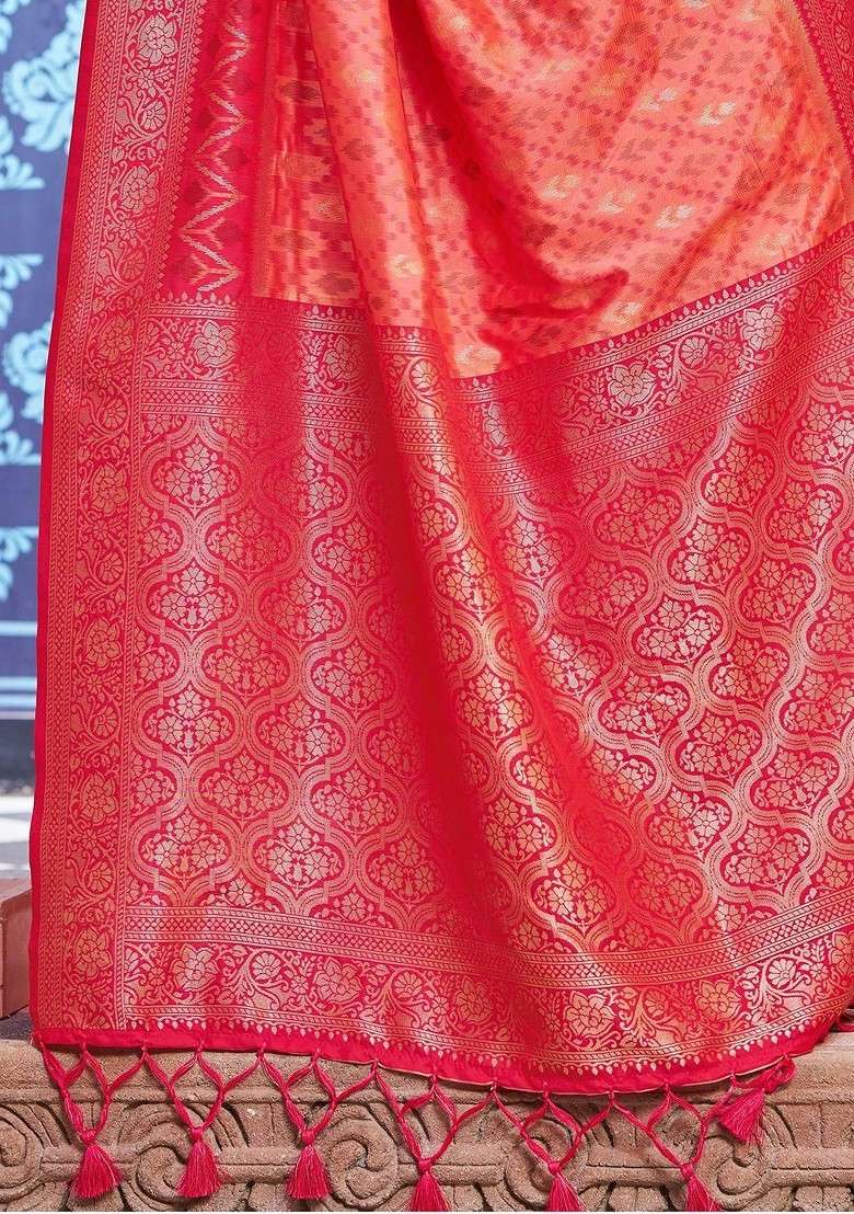 Peach Embellished Blended Saree Set for Diwali | Wedding & Festive Wear - Indya