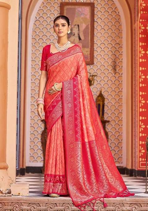 Peach Embellished Blended Saree Set for Diwali | Wedding & Festive Wear