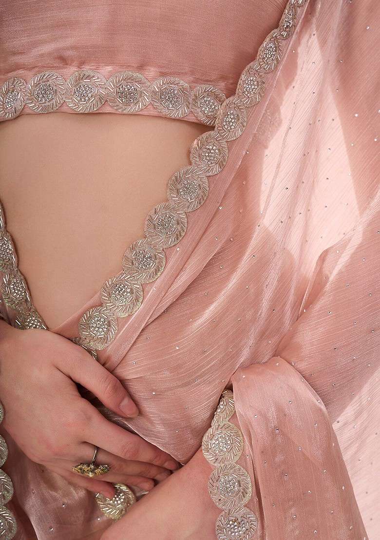 Pink Embellished Blended Saree Set - Indya