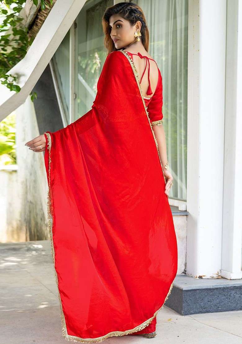 Rose Sequin Embellished Blended Saree Set - Indya