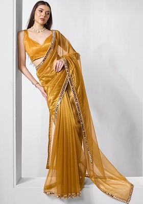 Gold Embroidered Blended Saree Set
