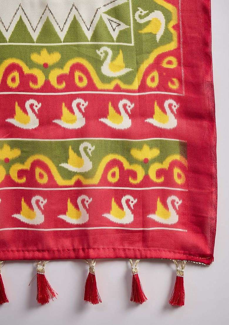 Off White Embroidered Blended Saree Set - Indya