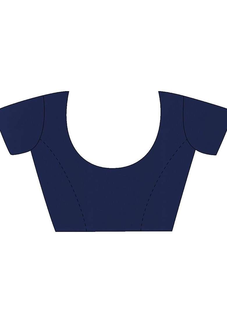 Navy Blue Embellished Blended Saree Set - Indya