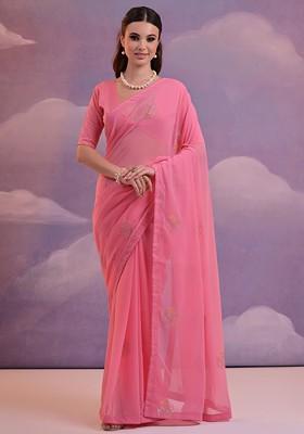 Pink Sequin Embellished Blended Saree Set