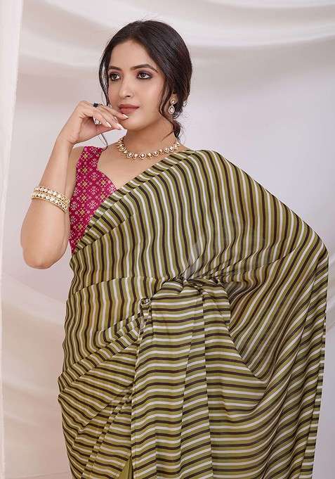 Olive Blended Saree Set with Embroidered for Diwali | Wedding & Festive Wear